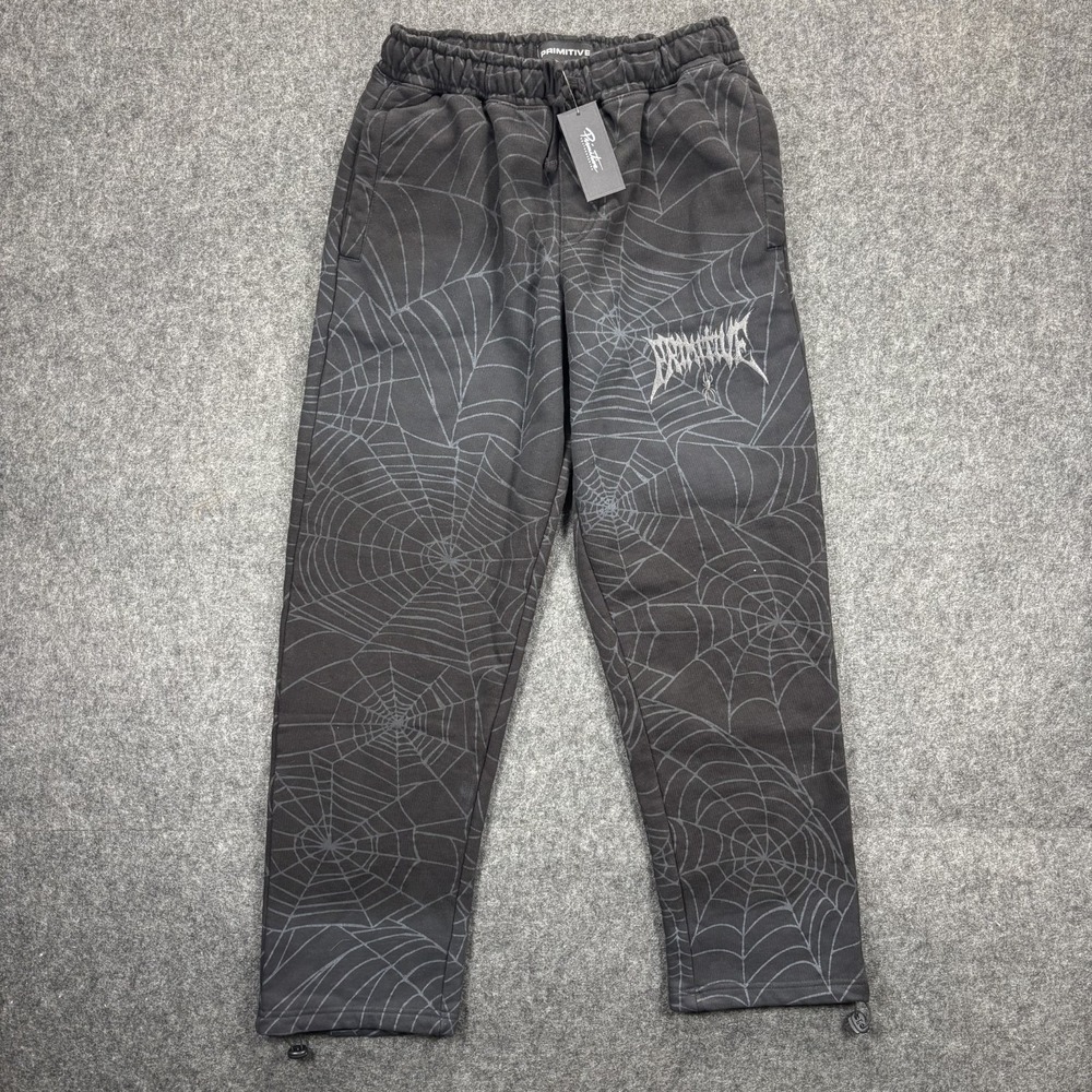 Primitive Skate Spin Fleece Sweatpants Men's Small Spiderweb Sun Fade Black New